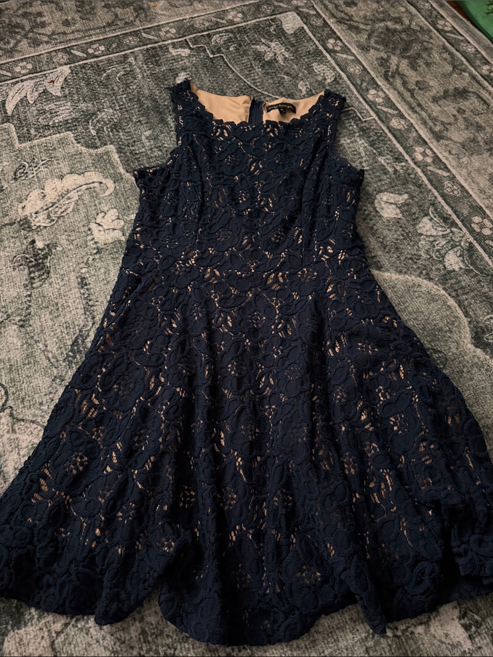 City Triangles Navy Lace A-Line Mini Dress with Nude Lining